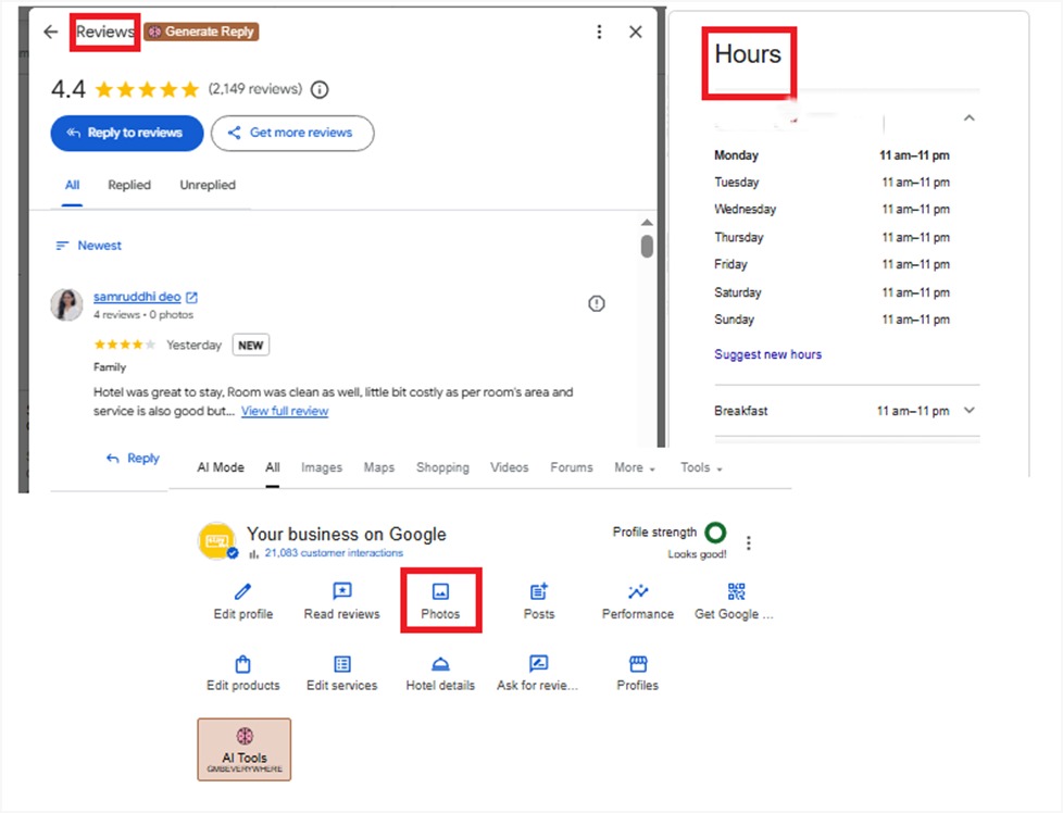 Google Business Profile displaying recent Google Posts